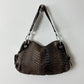 Snake embossed leather bag | Brown