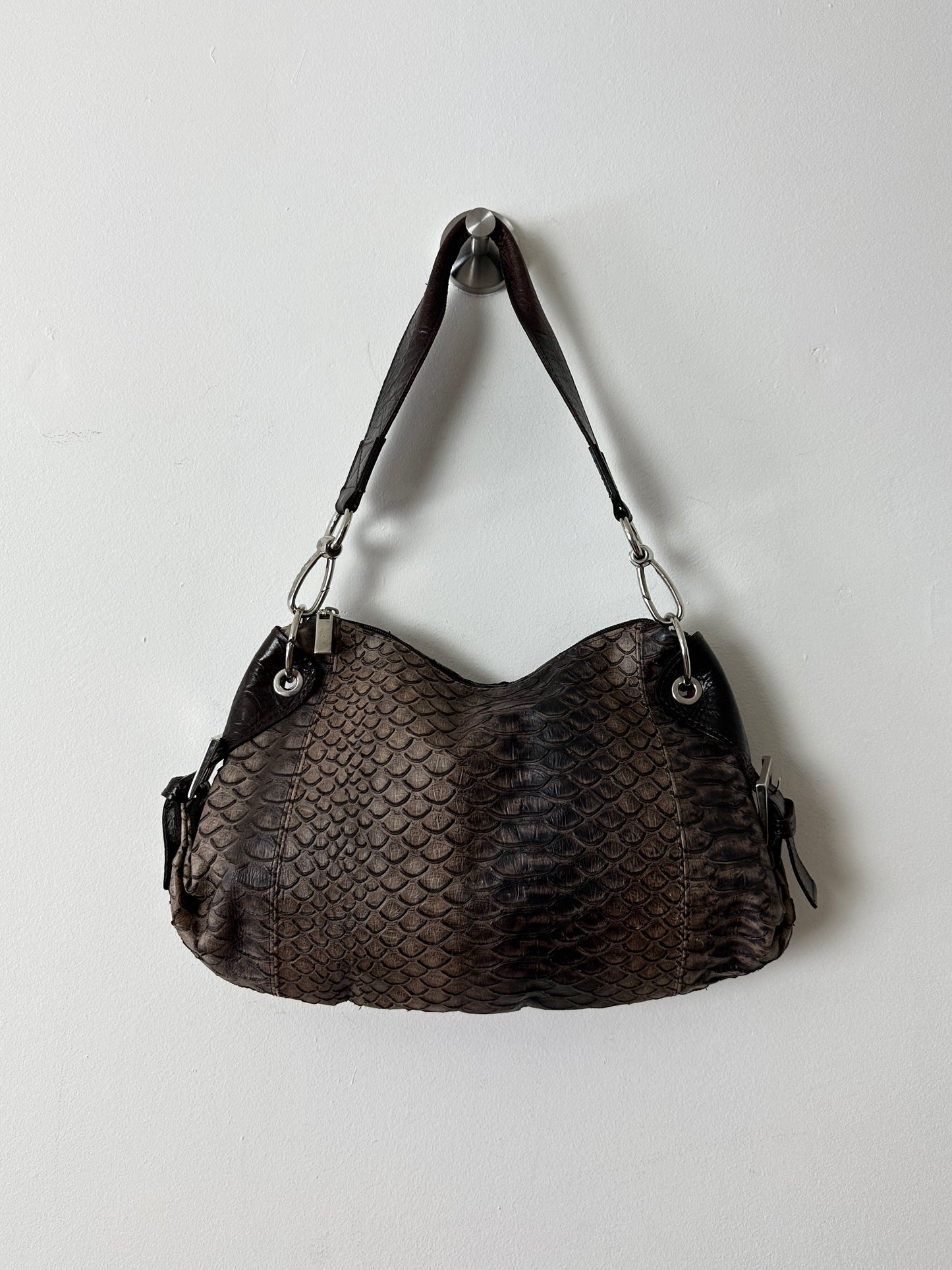 Snake embossed leather bag | Brown