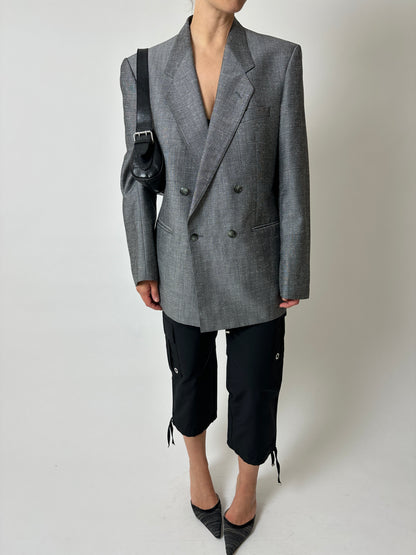 Double-breasted linen blazer | Silver grey