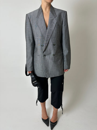Double-breasted linen blazer | Silver grey