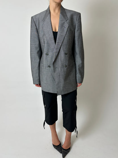 Double-breasted linen blazer | Silver grey