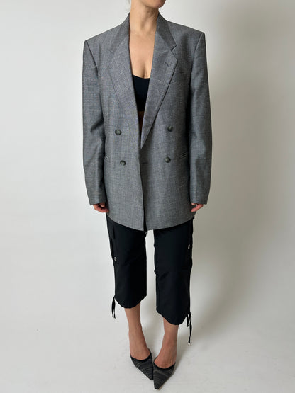 Double-breasted linen blazer | Silver grey