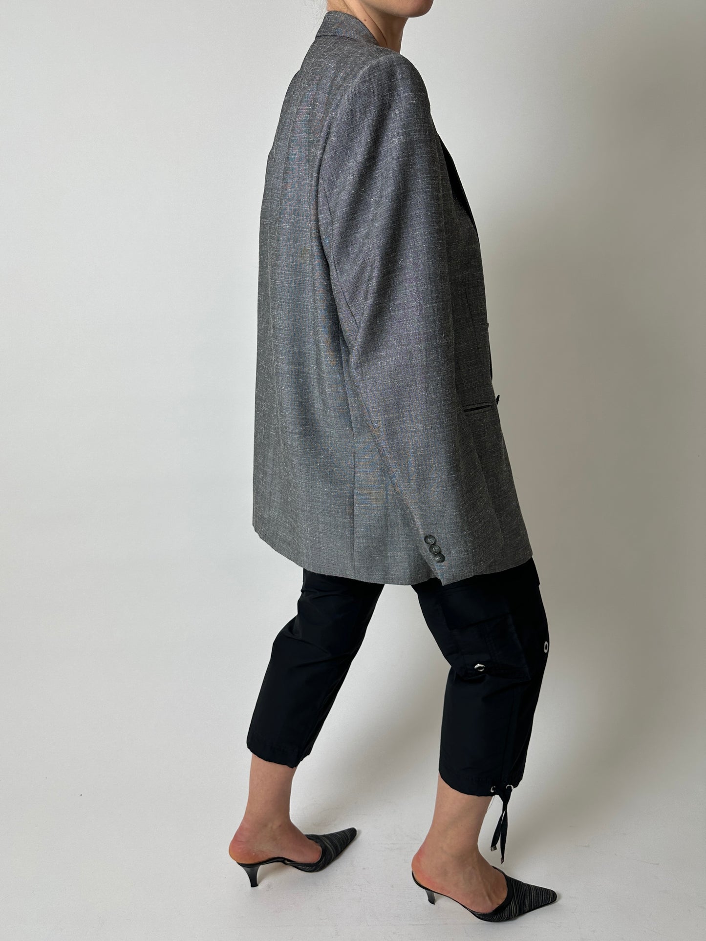 Double-breasted linen blazer | Silver grey