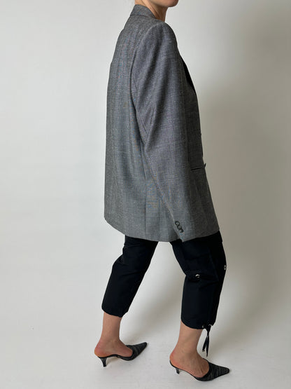 Double-breasted linen blazer | Silver grey