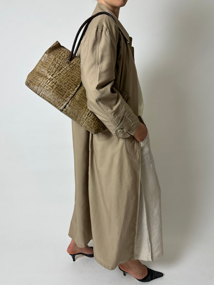 Embossed leather tote bag | Brown