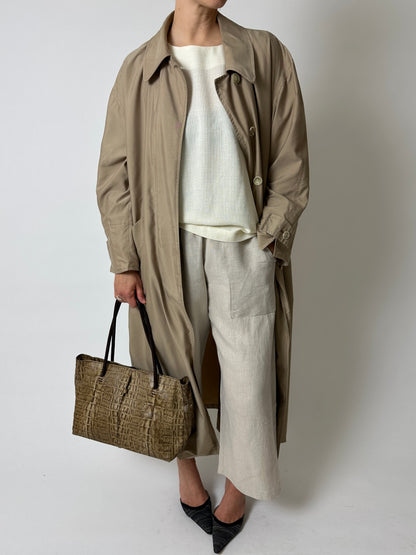 Embossed leather tote bag | Brown