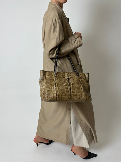 Embossed leather tote bag | Brown