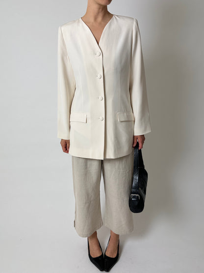 Collarless silk blazer | Off white