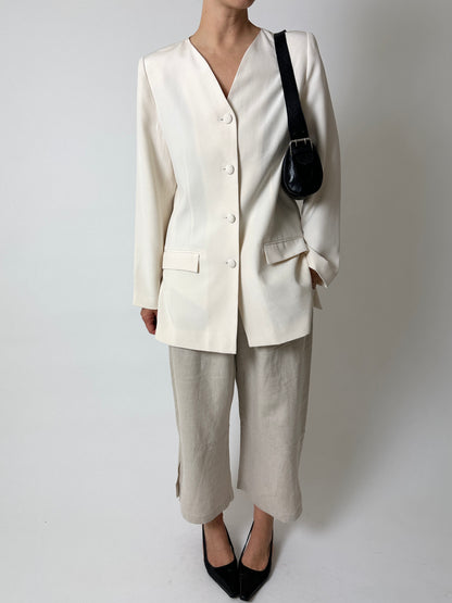 Collarless silk blazer | Off white