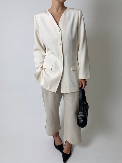 Collarless silk blazer | Off white
