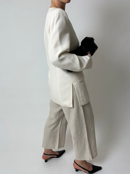 Collarless silk blazer | Off white