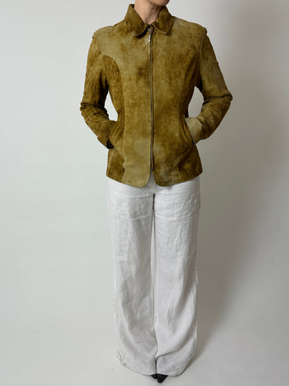 Leather fitted jacket | Ochre brown