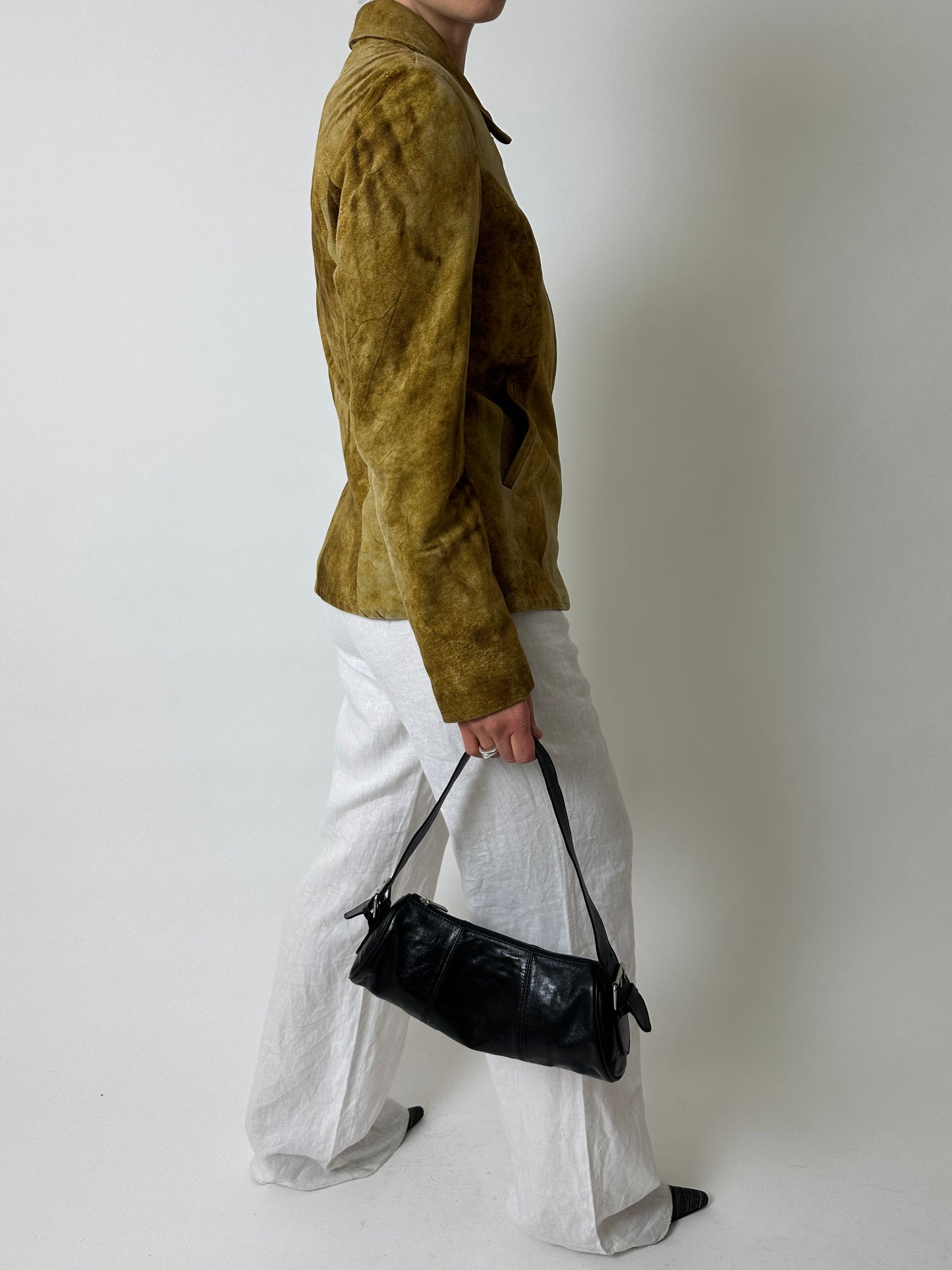 Leather fitted jacket | Ochre brown