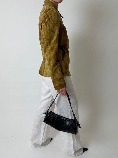 Leather fitted jacket | Ochre brown