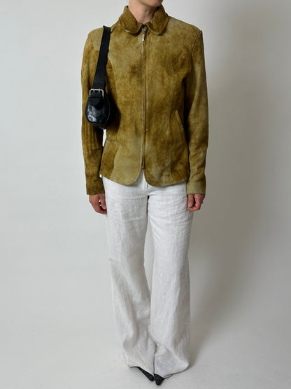 Leather fitted jacket | Ochre brown