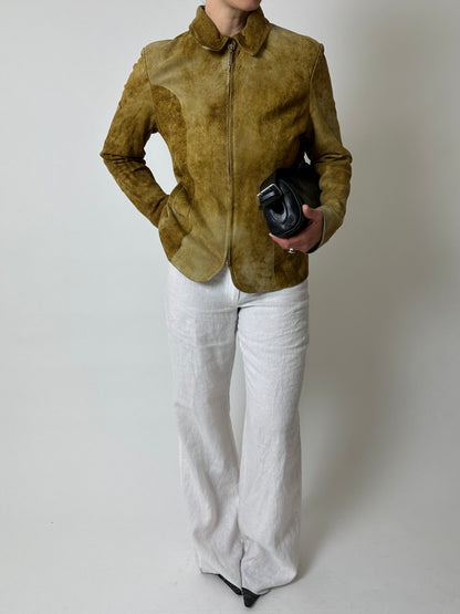 Leather fitted jacket | Ochre brown