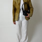 Leather fitted jacket | Ochre brown