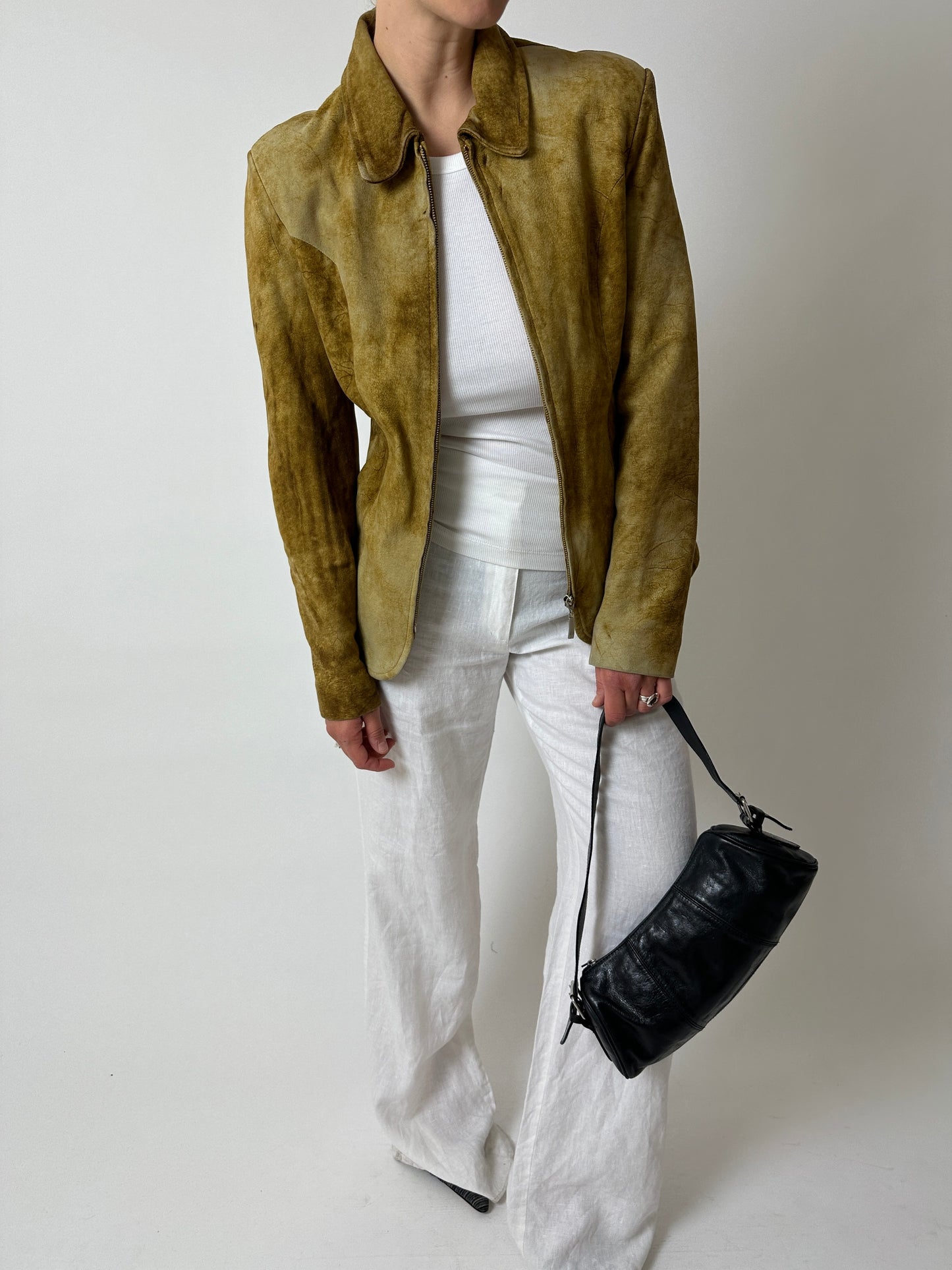 Leather fitted jacket | Ochre brown