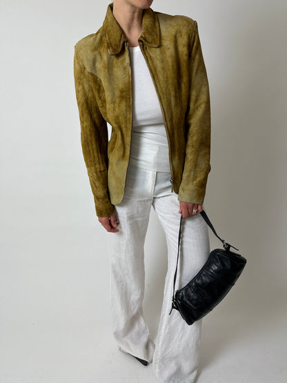 Leather fitted jacket | Ochre brown