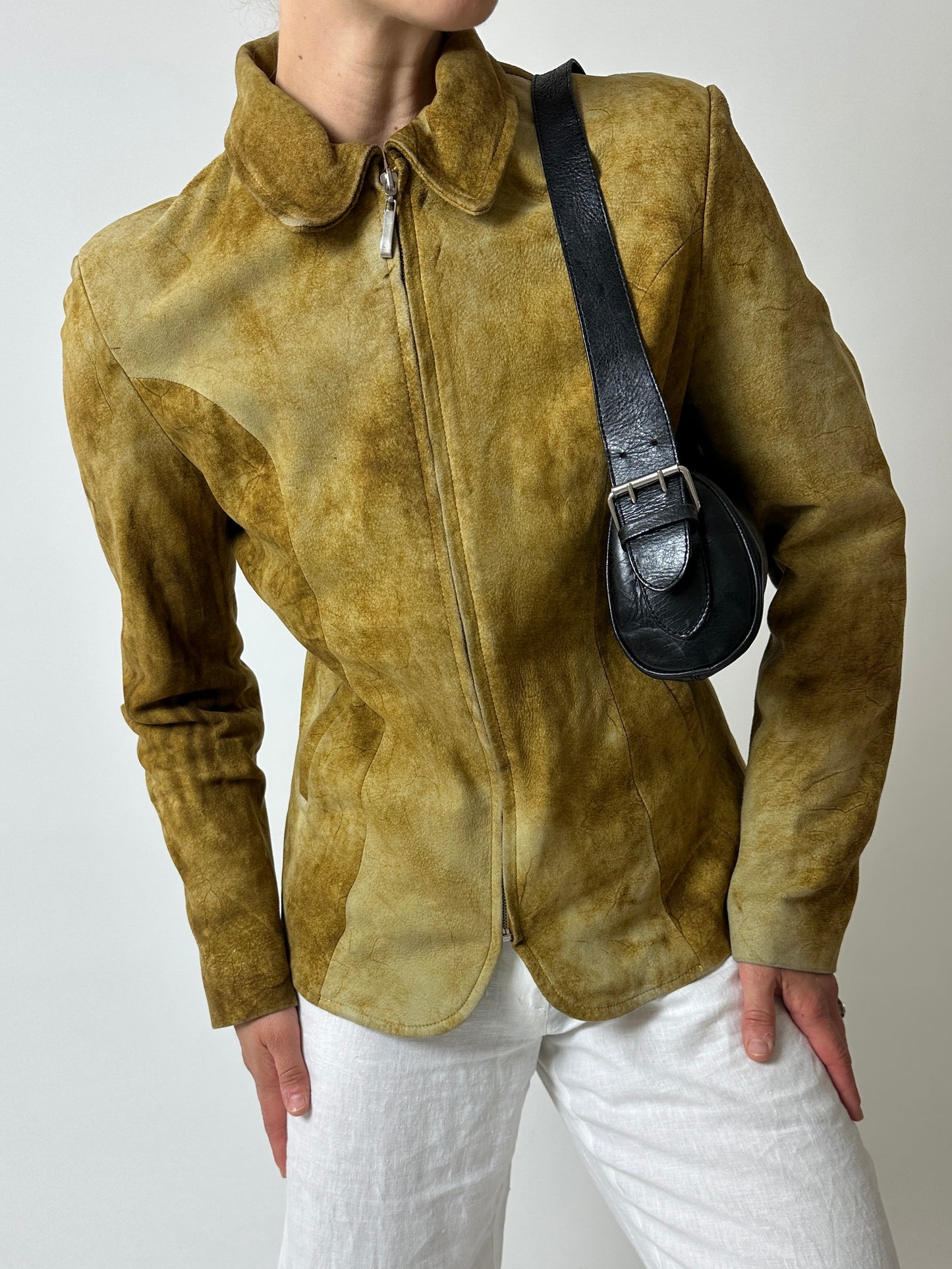 Leather fitted jacket | Ochre brown