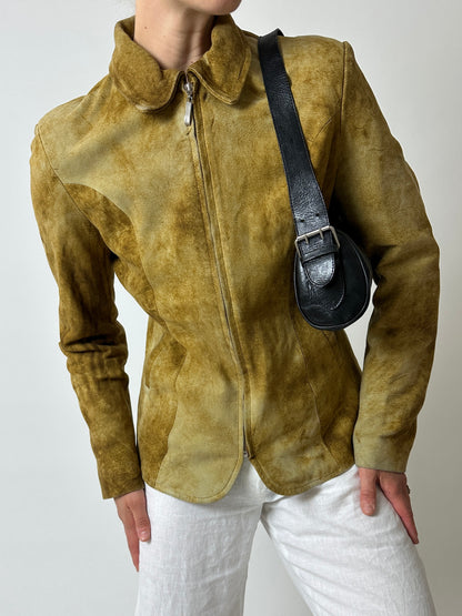 Leather fitted jacket | Ochre brown