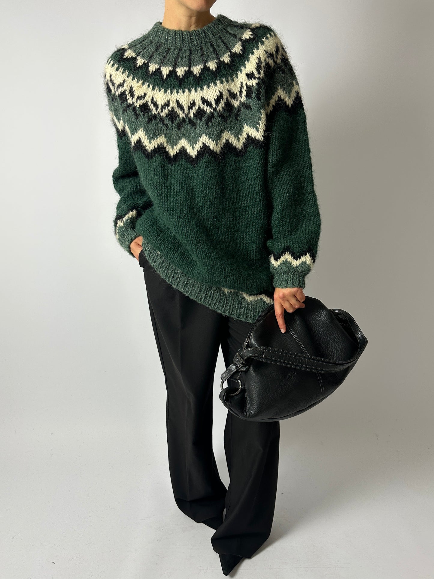 Nordic wool sweater | Green / Off white