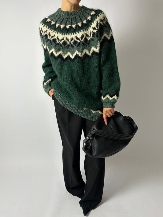 Nordic wool sweater | Green / Off white
