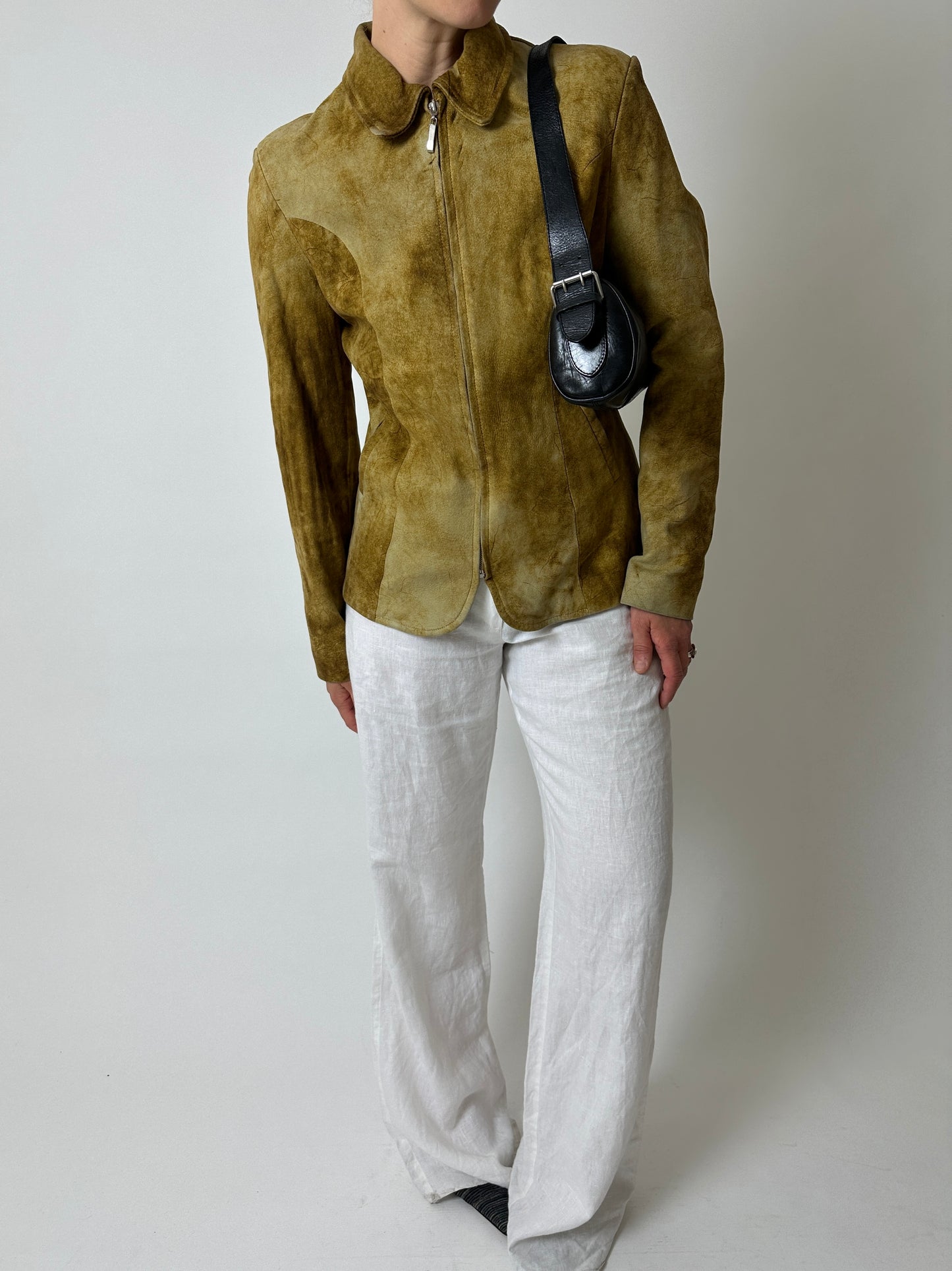 Leather fitted jacket | Ochre brown