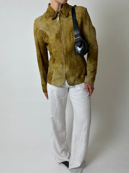 Leather fitted jacket | Ochre brown