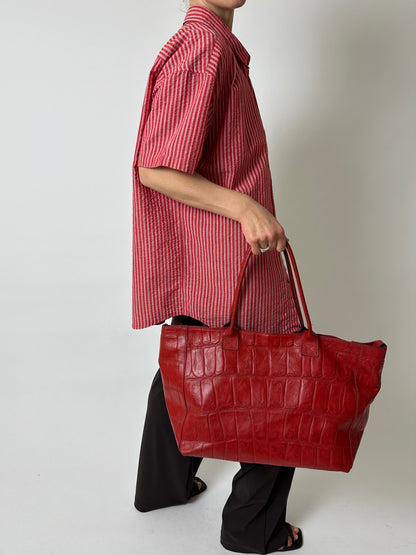 Oversized striped shirt | Red / Pink