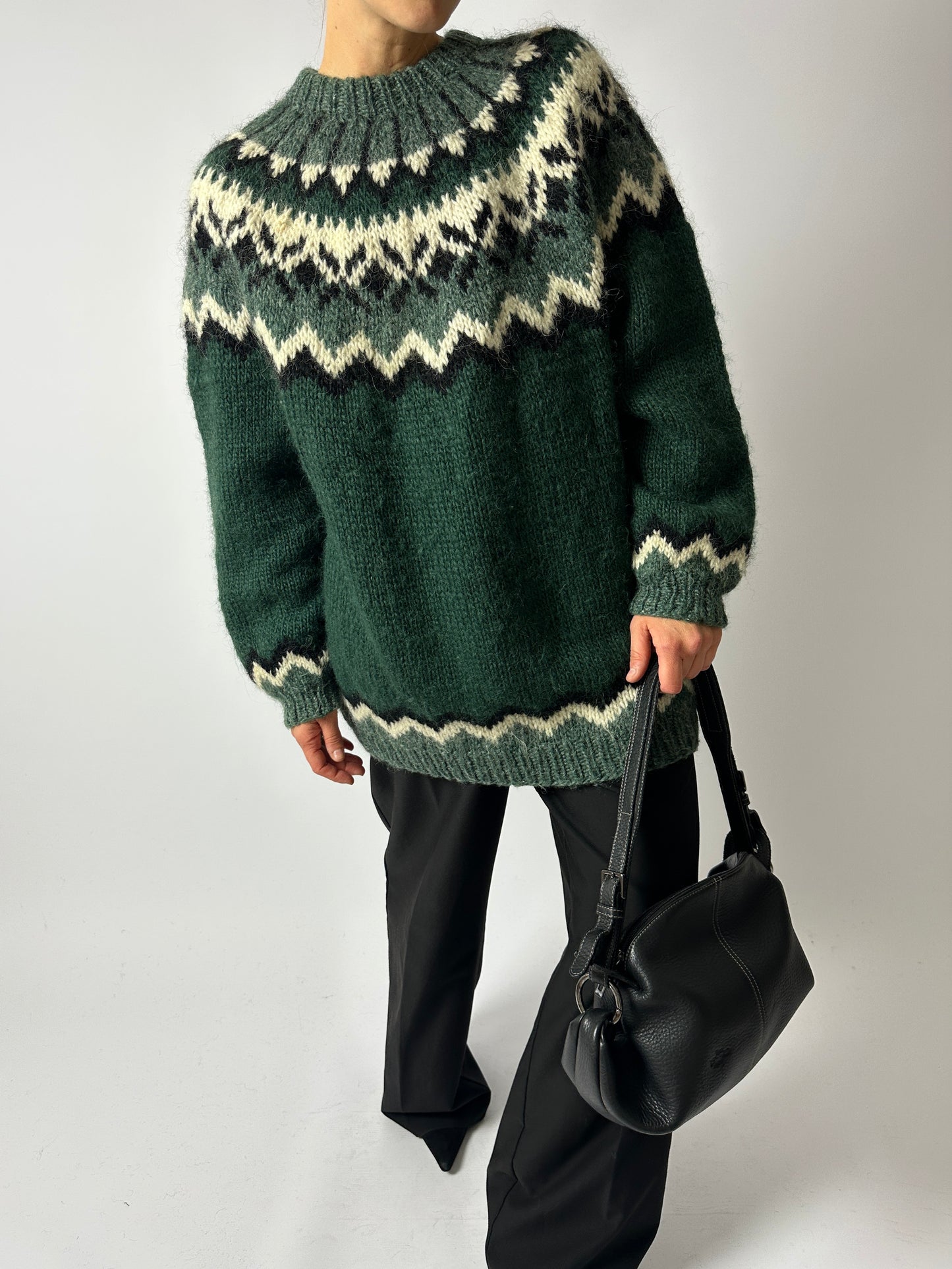 Nordic wool sweater | Green / Off white