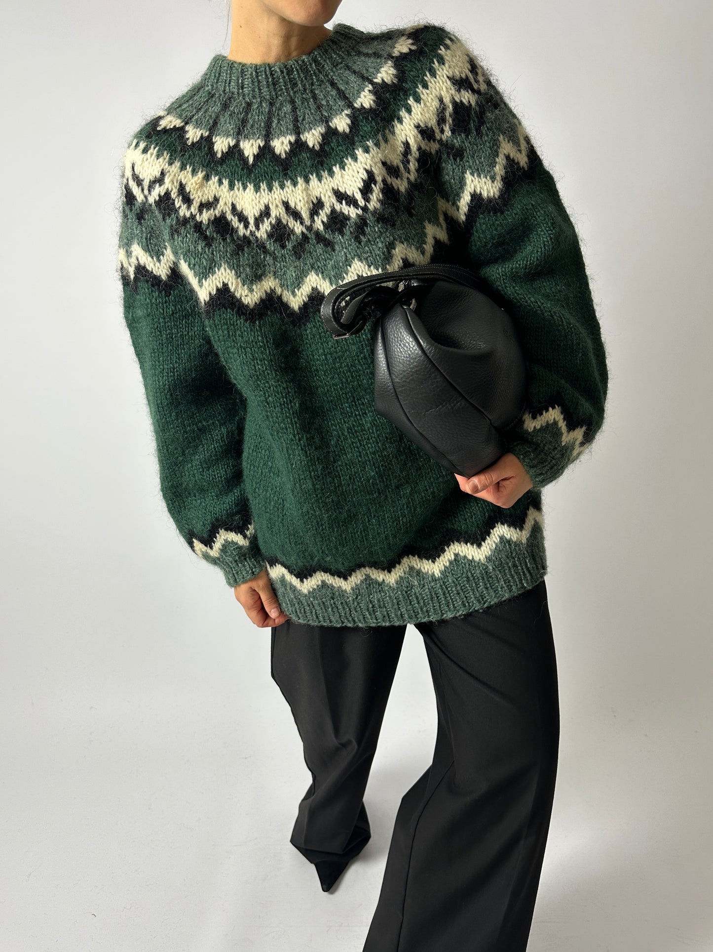 Nordic wool sweater | Green / Off white