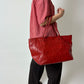 Embossed leather tote bag | Bright red