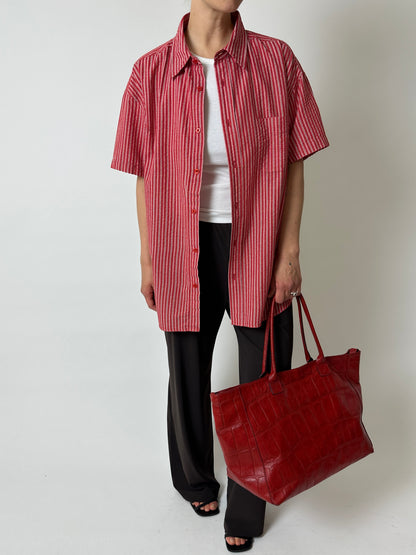 Embossed leather tote bag | Bright red