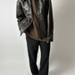 Vintage inspired dark brown leather jacket with relaxed fit 