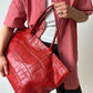 Embossed leather tote bag | Bright red