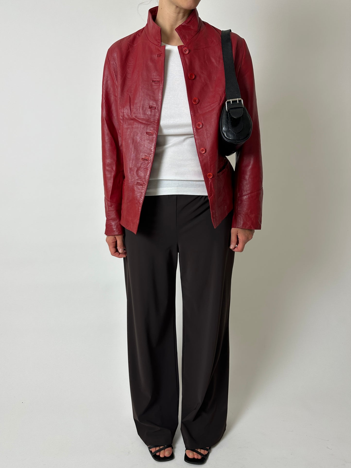 Leather fitted jacket | Bright red