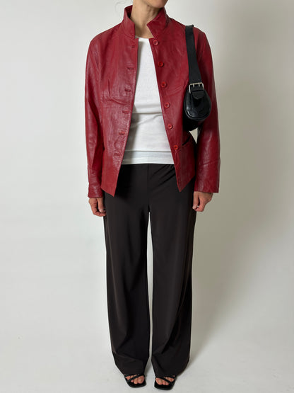 Leather fitted jacket | Bright red