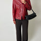 Leather fitted jacket | Bright red