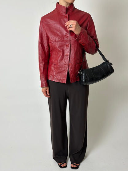 Leather fitted jacket | Bright red