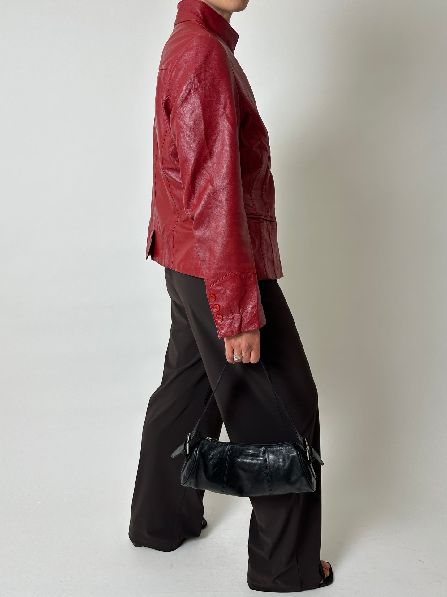 Leather fitted jacket | Bright red