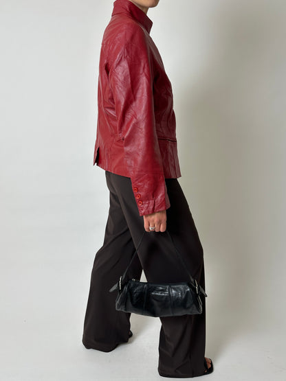 Leather fitted jacket | Bright red