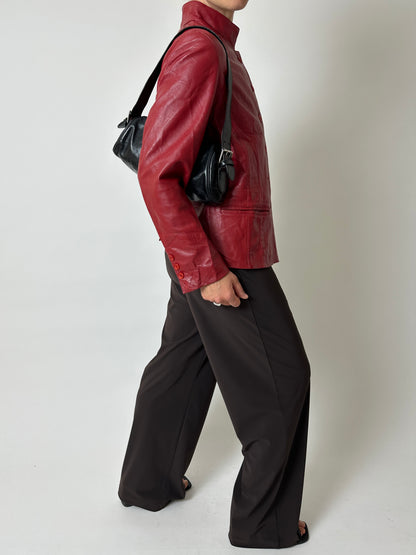 Leather fitted jacket | Bright red