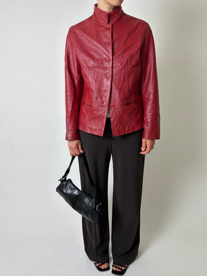 Leather fitted jacket | Bright red