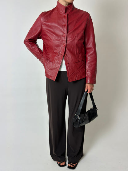 Leather fitted jacket | Bright red