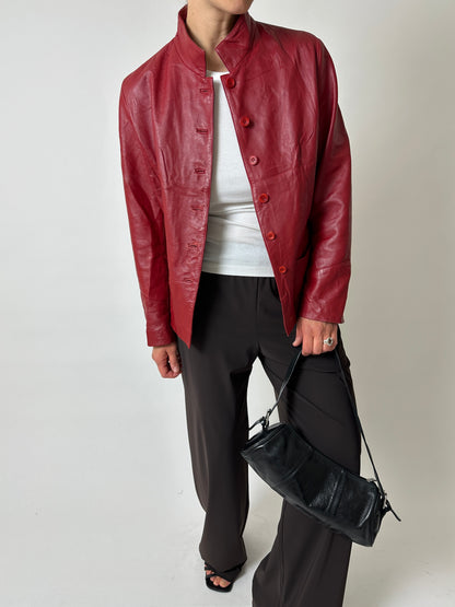 Leather fitted jacket | Bright red