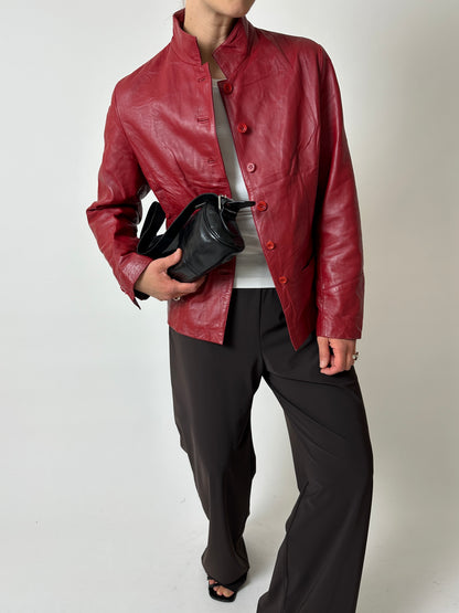 Leather fitted jacket | Bright red