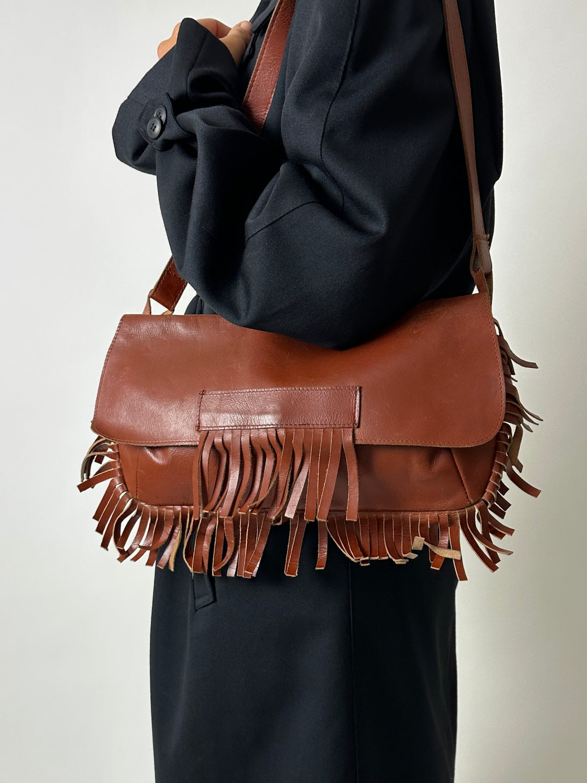 Leather fringe bag | Brown