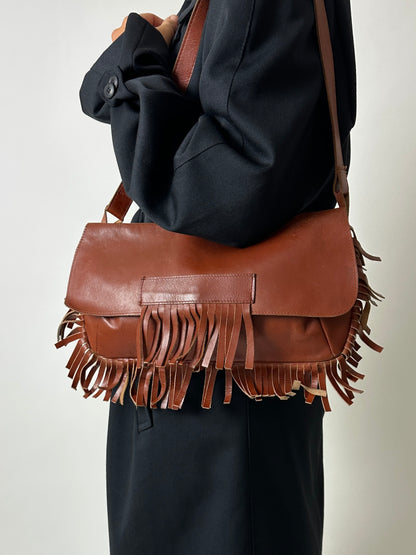 Leather fringe bag | Brown