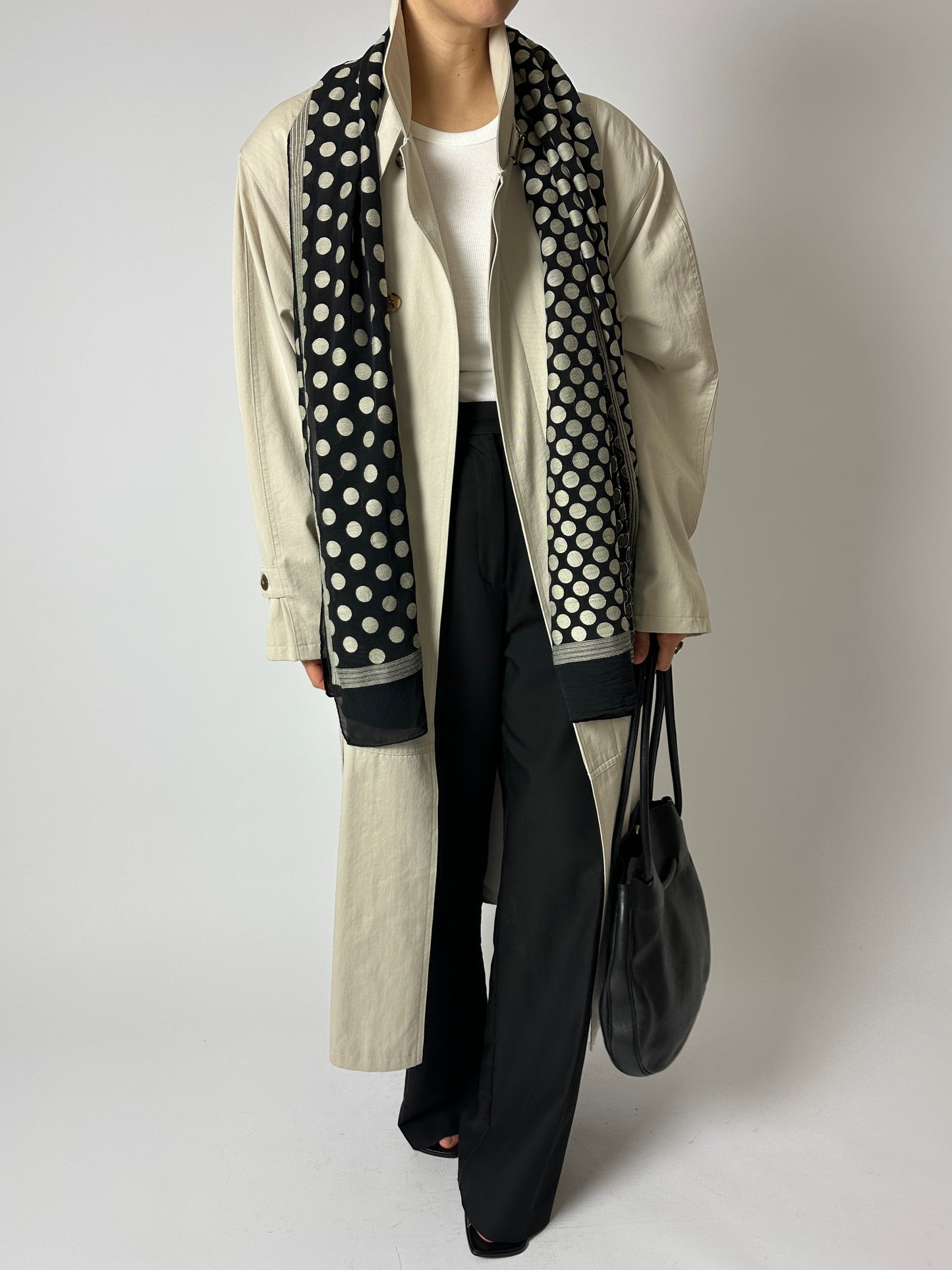 Silk dotted scarf | Black / Ecru